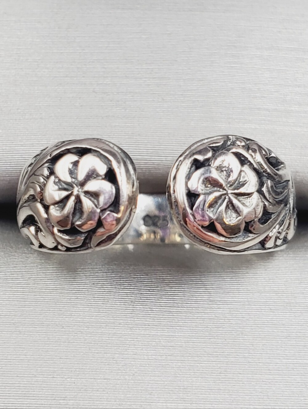925 Sterling Silver Double Flower Open Ring